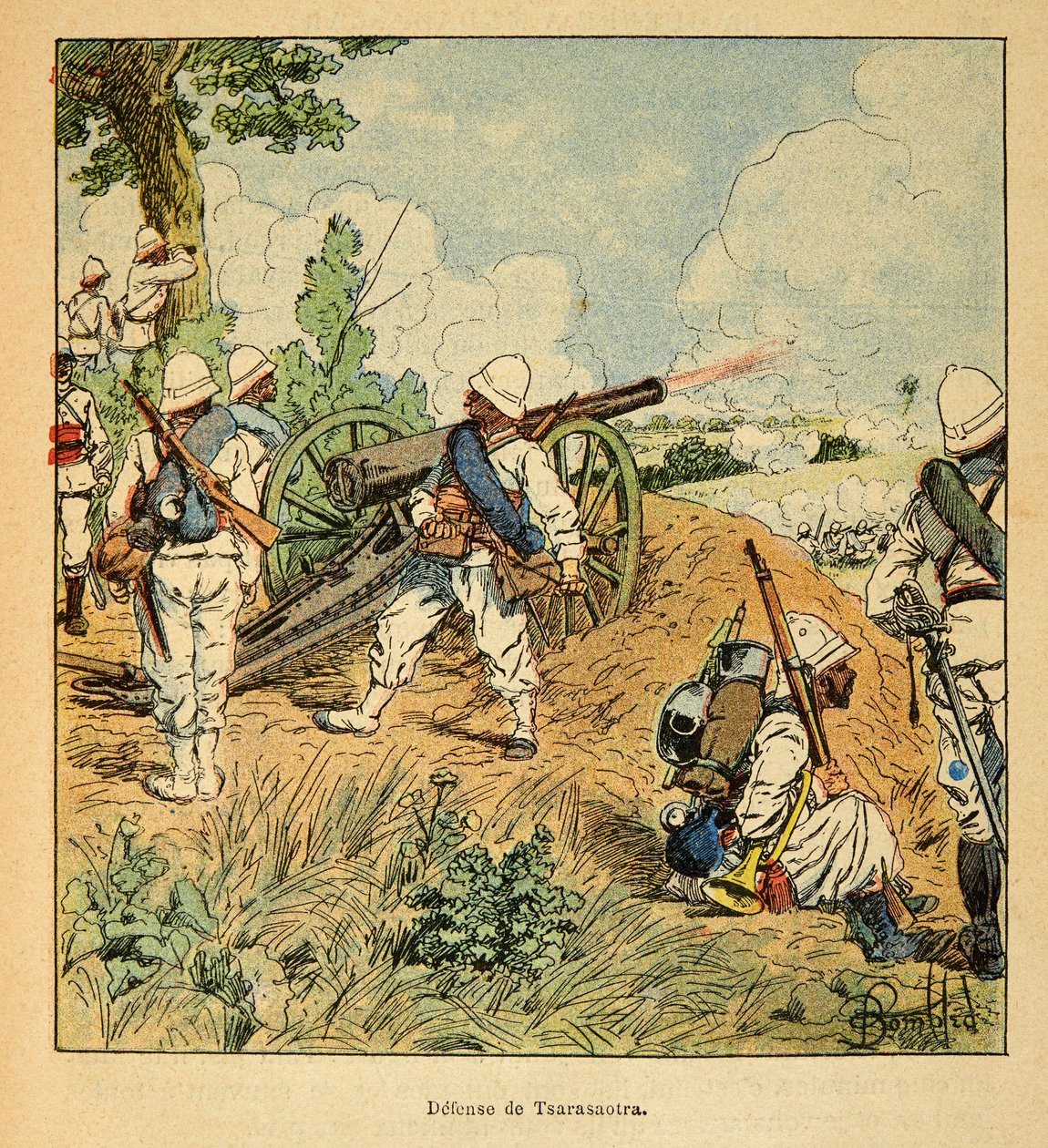 The War in Madagascar-Anecdotal History of the French Expeditions of 1885-1895 av Henri Galli dit Galllichet (1854-1922), illustrert av Louis Bombled (1862-1927): Defense of Tsarasaotra in 1895, Private Collection av Louis Charles Bombled