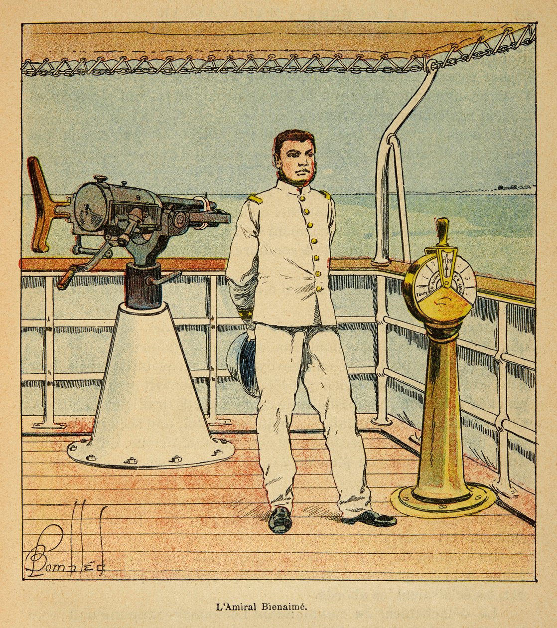 The War in Madagascar-Anecdotal History of the French Expeditions of 1885-1895 av Henri Galli dit Galllichet (1854-1922), illustrert av Louis Bombled (1862-1927): Portrait of Admiral Bienaime (1843-1930), Privat samling av Louis Charles Bombled