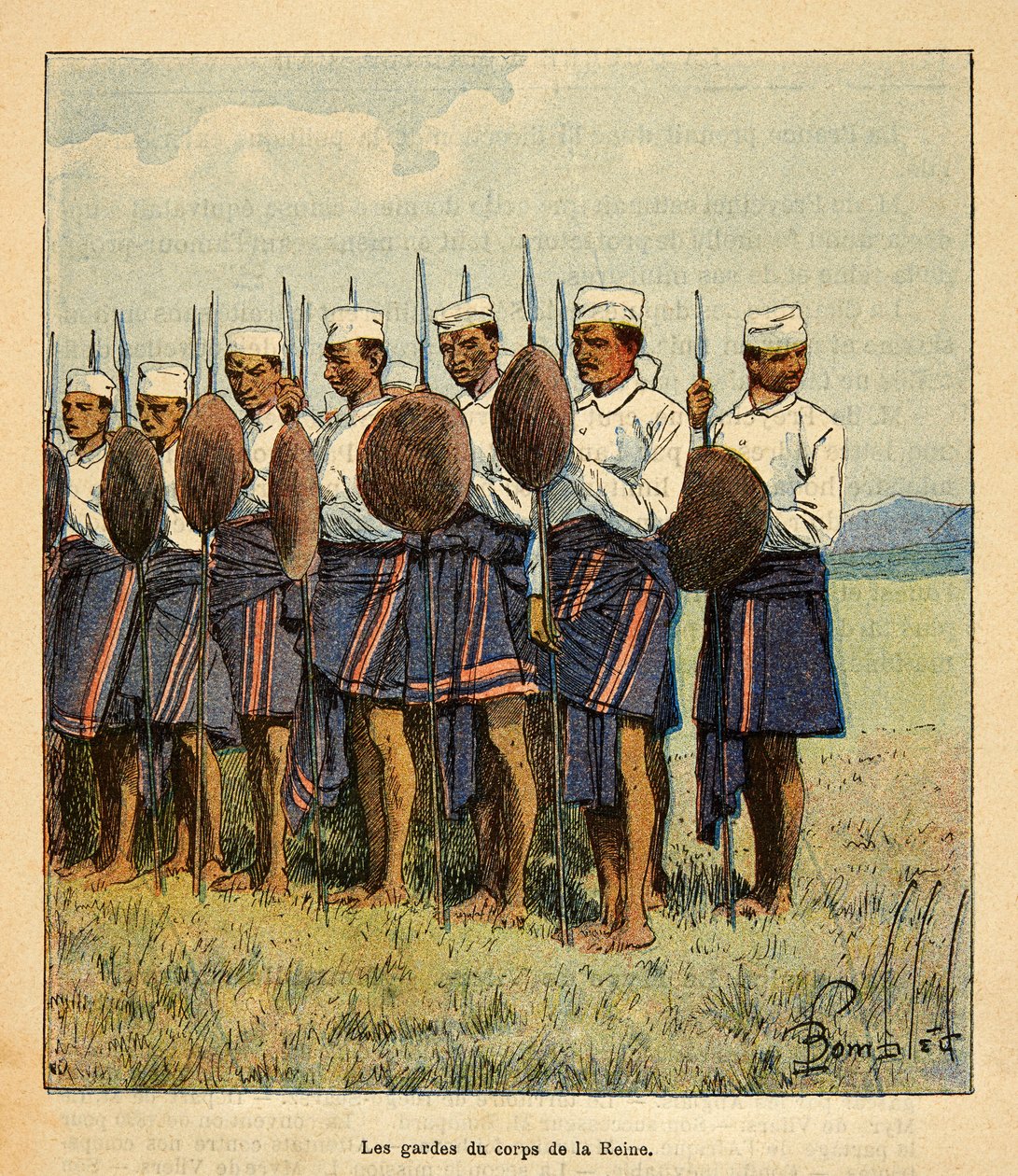 The War in Madagascar-Anecdotal History of the French Expeditions of 1885-1895 av Henri Galli dit Galllichet (1854-1922), illustrert av Louis Bombled (1862-1927): Guards of the Queen Ranavalona, Private Collection av Louis Charles Bombled