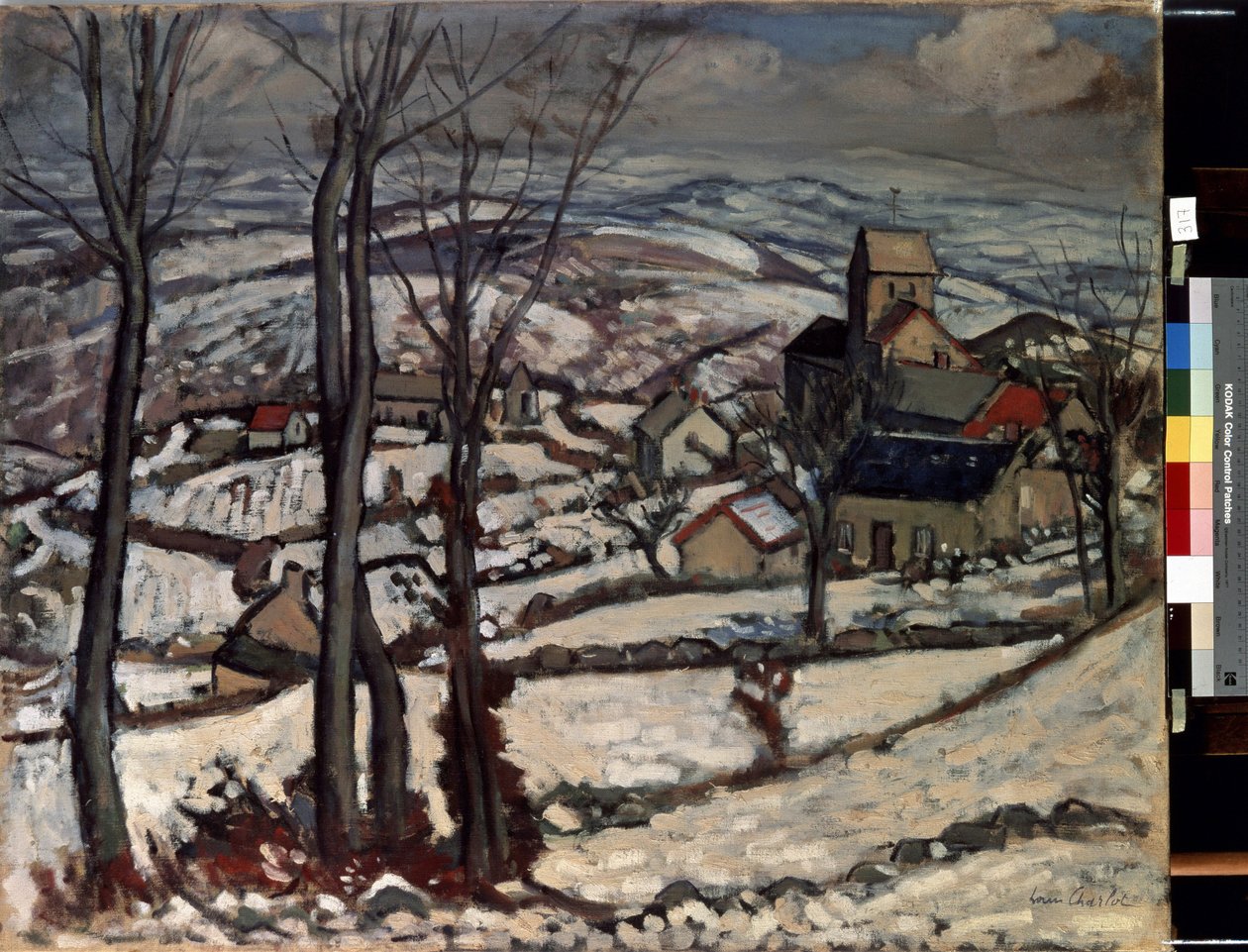 Landsby i Morvan under snøen. Maleri av Louis Charlot (1878-1951) av Louis Charlot