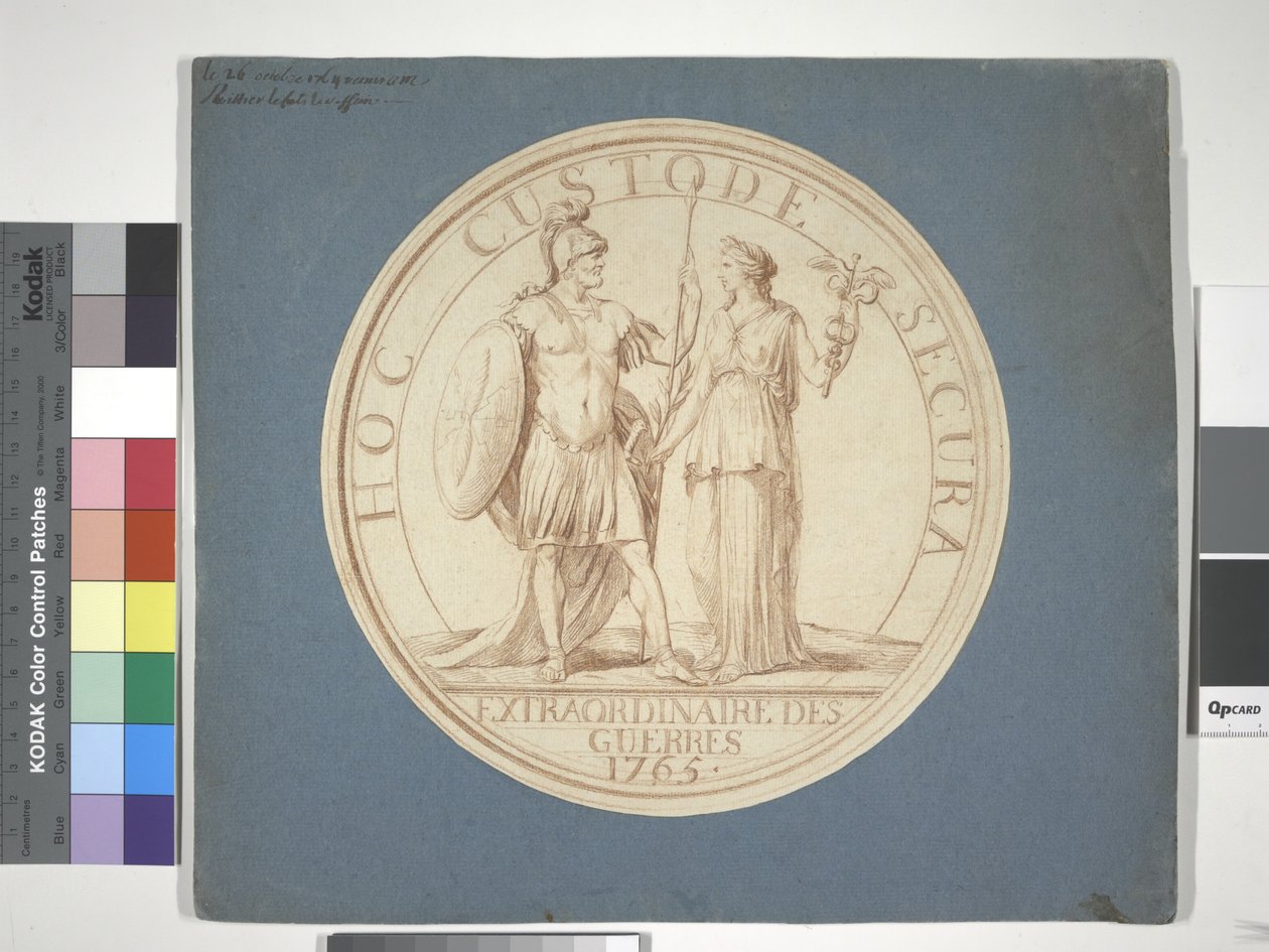 Medaljedesign, krig og fred: HOC CUSTODE SECURA av Louis Claude (attr. to) Vassé