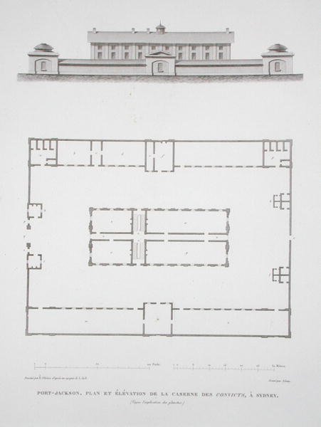 Plan og høyde over de straffedømtes bygning i Port Jackson, nær Sydney, fra 