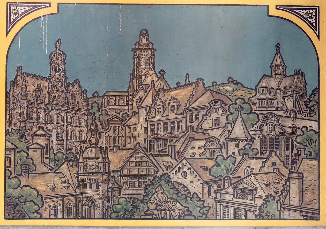 Jernbanestasjonsbygning (Sint-Pietersstation). Interiør. 1912. Entreen. av Louis Cloquet