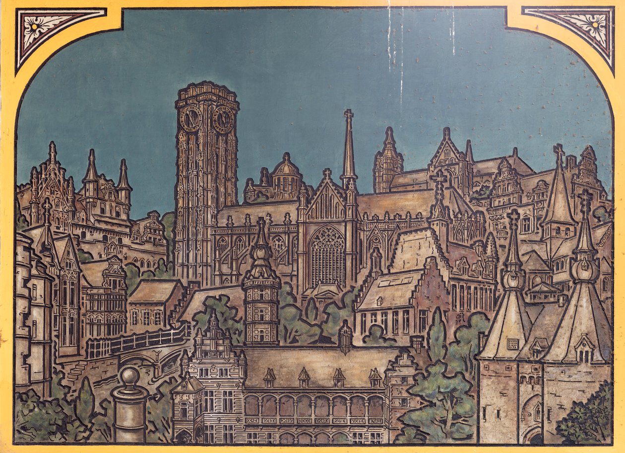 Jernbanestasjonsbygning (Sint-Pietersstation). Interiør. 1912. Entreen. av Louis Cloquet