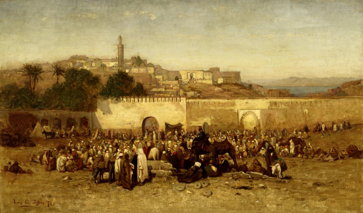 Markedsdag utenfor Tangers murer, Marokko, 1873. av Louis Comfort Tiffany