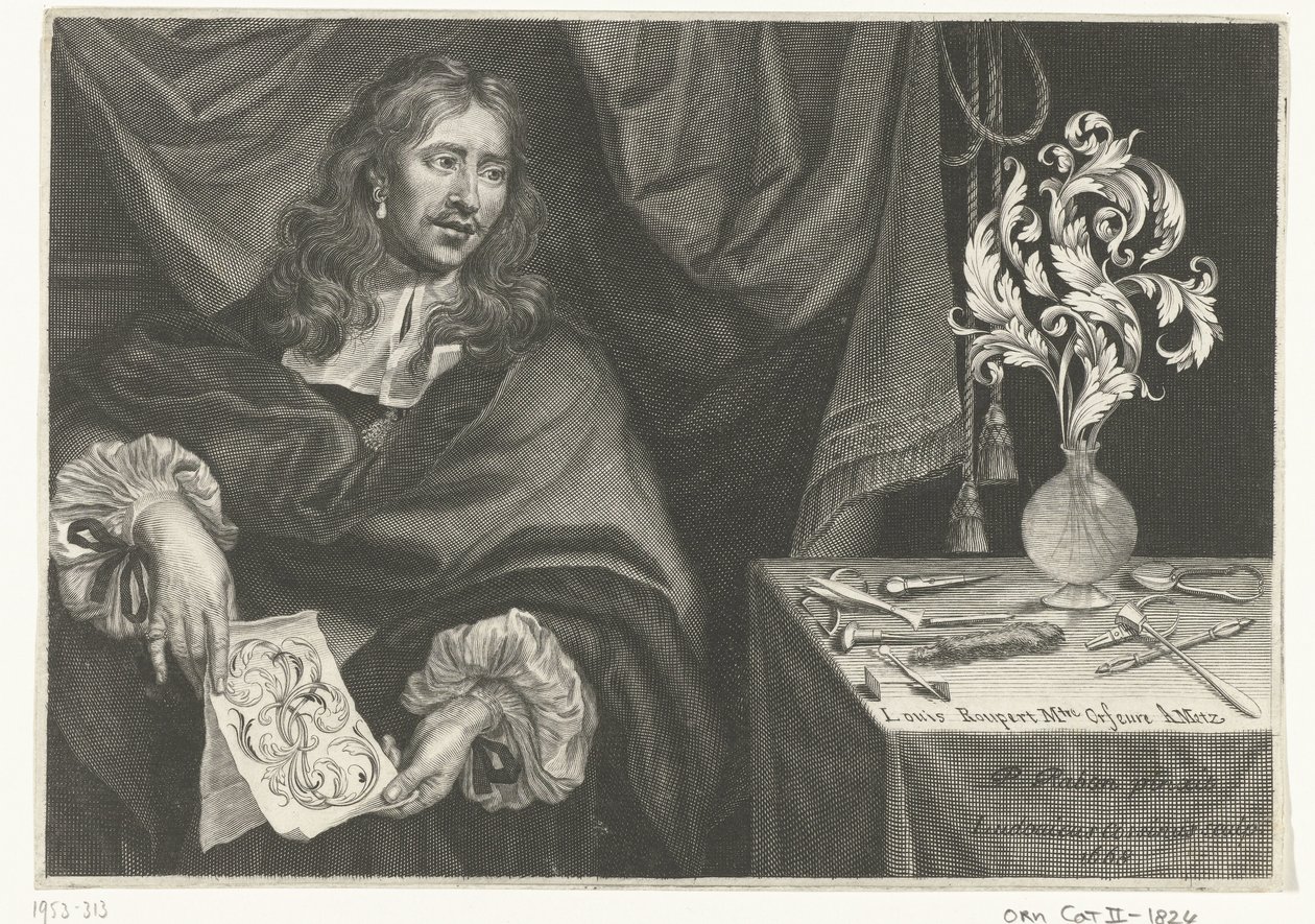 Titteltrykk med portrettet av Louis Roupert Ornamenter for gullsmeder (serietittel) av Louis Cossin