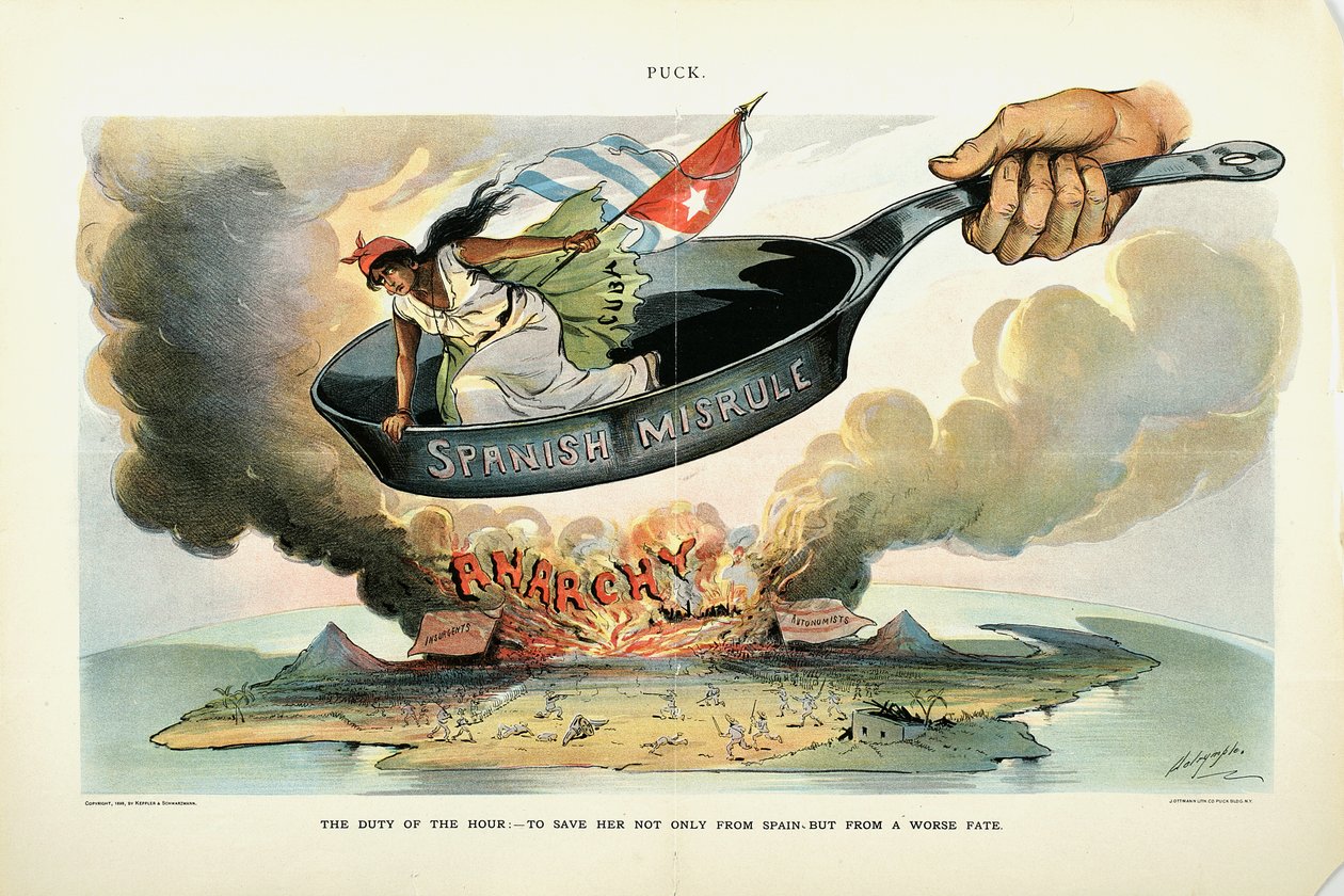Timens plikt: - Å redde henne [Cuba] ikke bare fra Spania - men fra en verre skjebne, 1898 av Louis Dalrymple