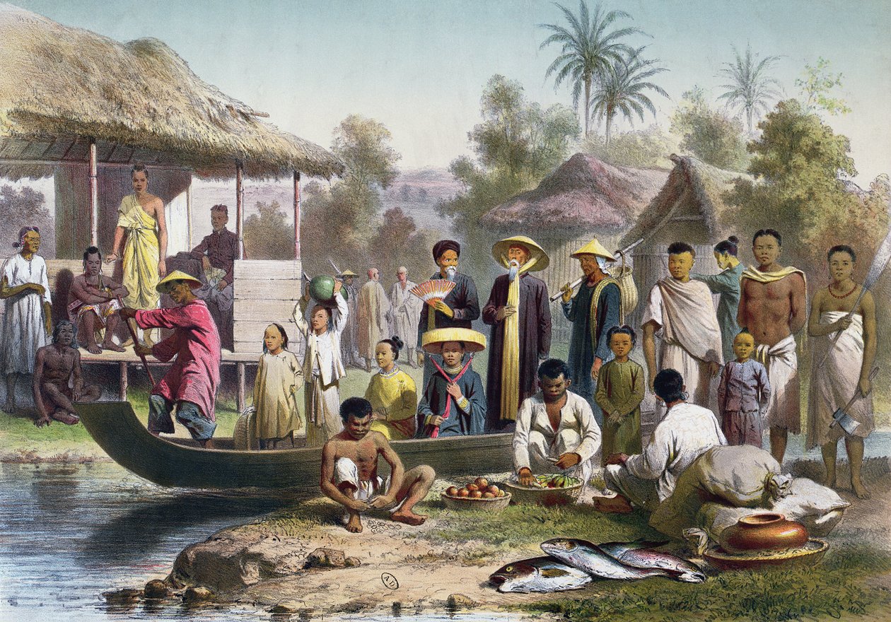 Annamesisk, kambodsjansk og siamesisk kostyme, tegnet på nytt av Janet Lange og gravert av Eugene Ciceri, ca. 1870 av Louis Delaporte