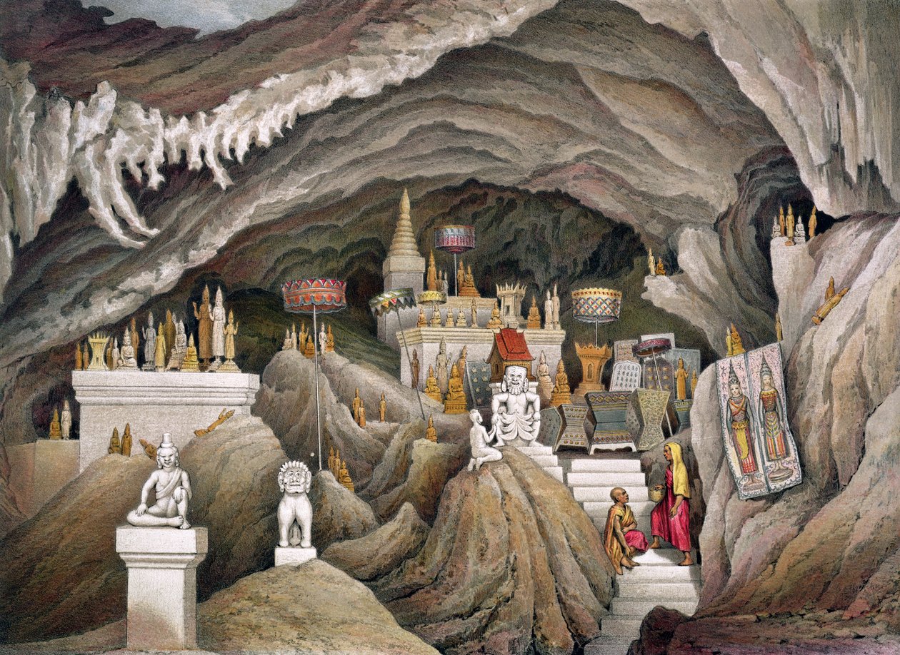 Interiør av grotten i Nam Hou, Laos, fra 