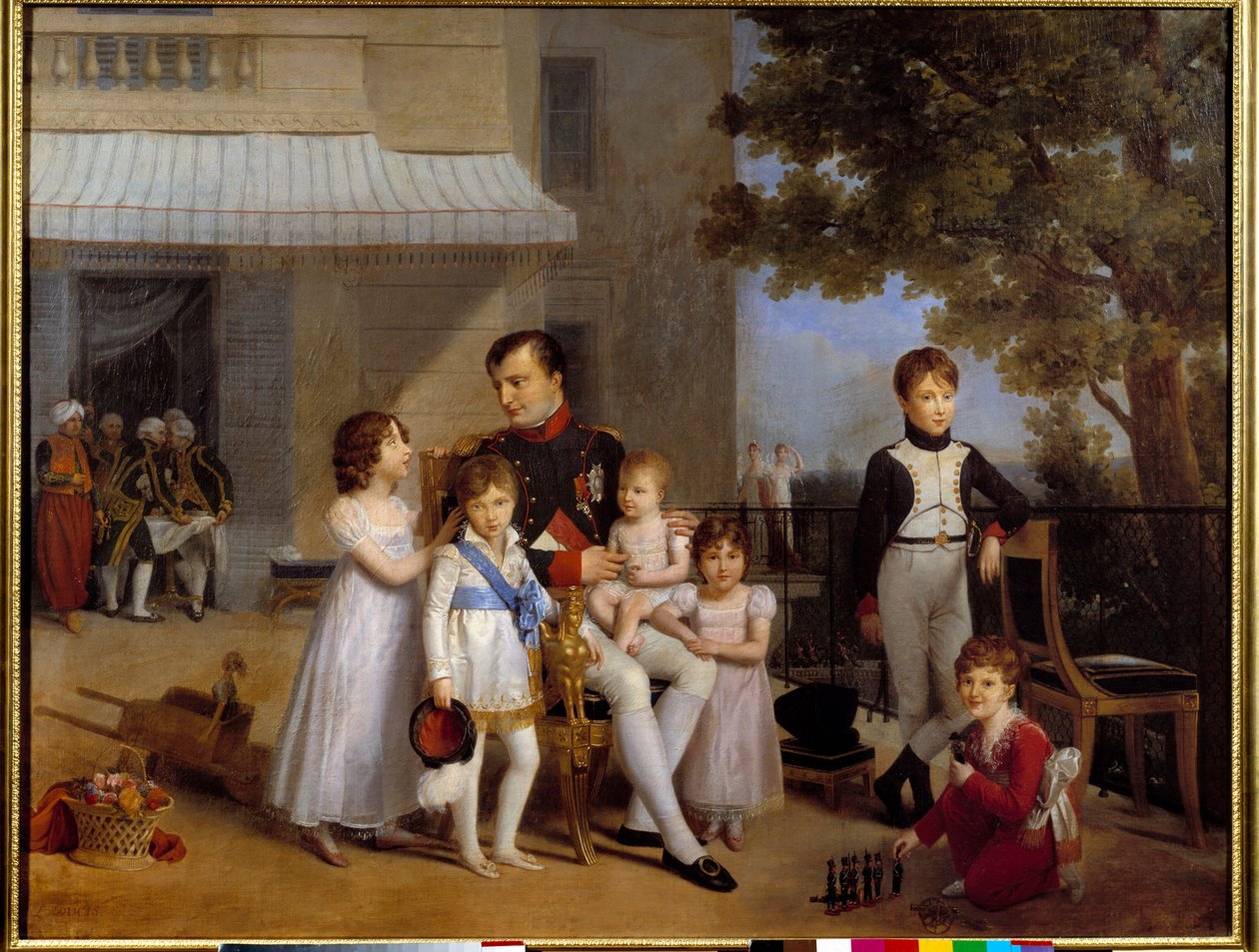 Keiser Napoleon I (1769-1821) omgir barna til familien sin på terrassen til slottet Saint Cloud i 1810 Maleri av Louis Ducis (1775-1847) 1810 Søn. 1,05x1,43 m av Louis Ducis