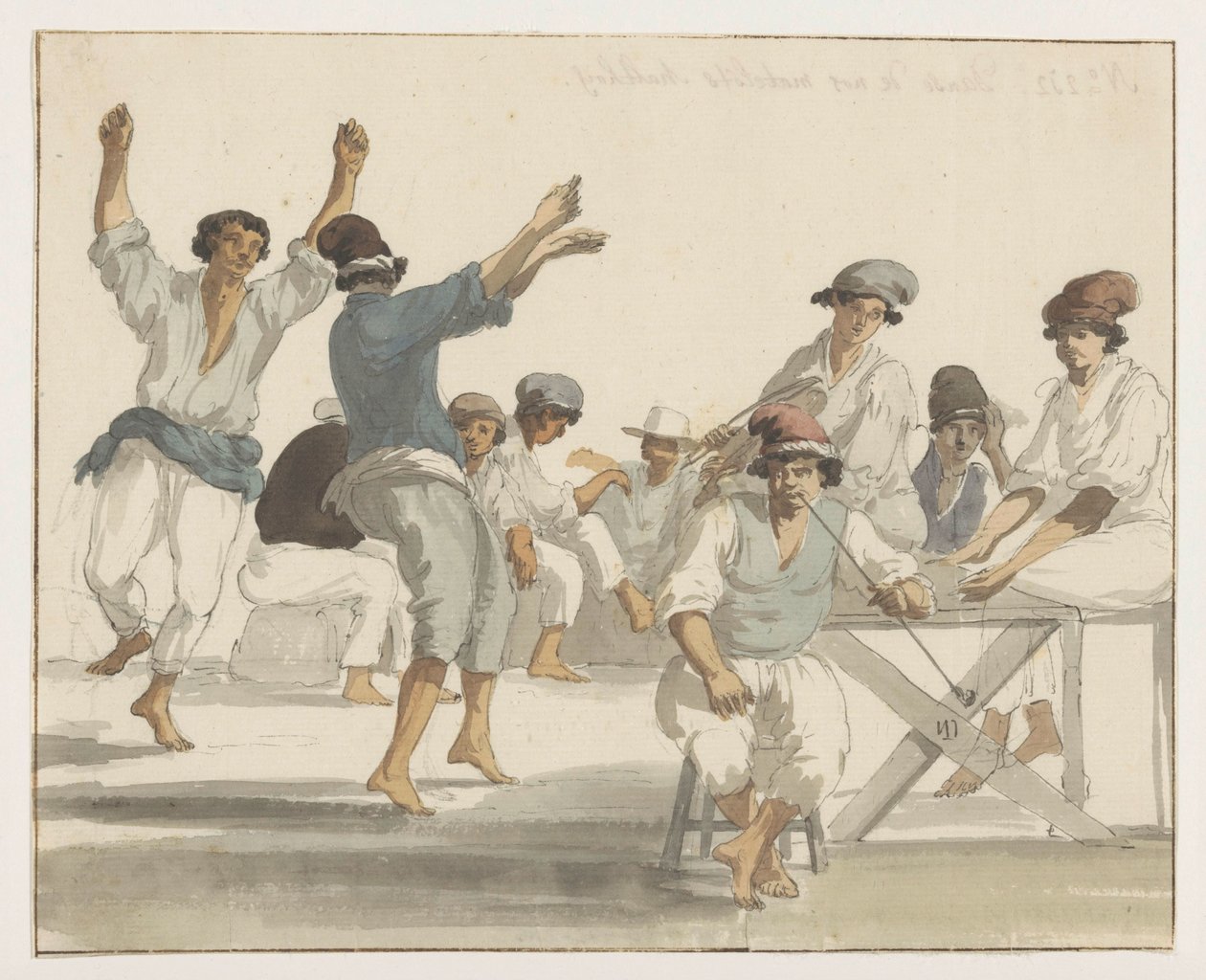 Dansende maltezer matrozen Dansen til våre maltesiske sjømenn (tittel på objekt) Reiser i Italia, Sicilia og Malta - 1778 (serietittel) av Louis Ducros