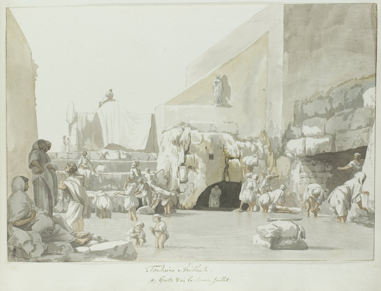 Fontein Arethuse møtte bron Arethuse-fontenen (tittel på objekt) Reiser i Italia, Sicilia og Malta - 1778 (serietittel) av Louis Ducros
