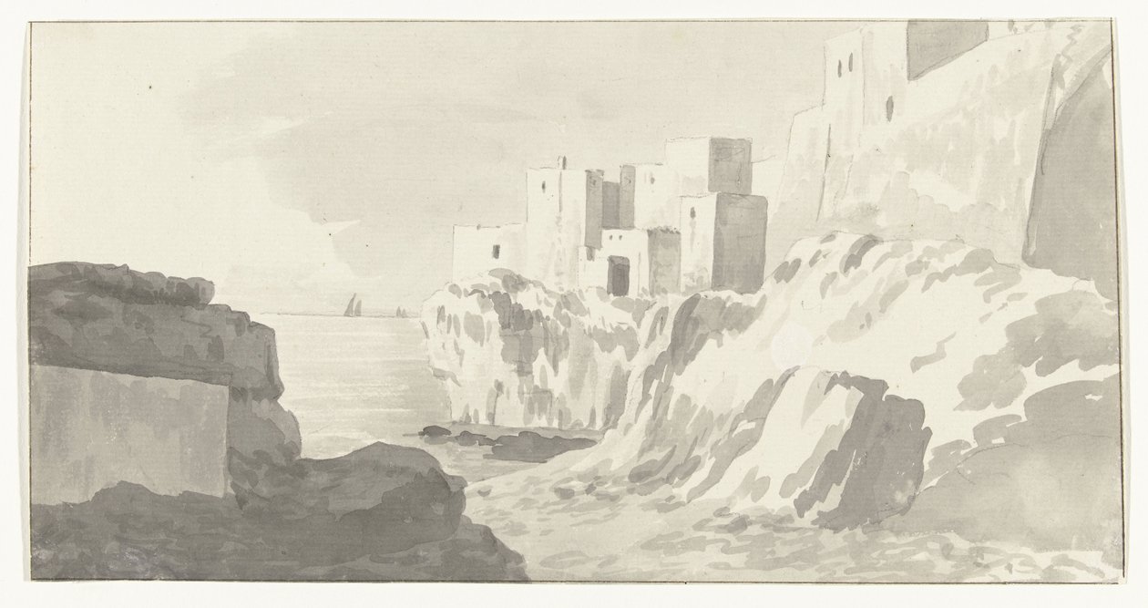 Utsikt over Polignano Utsikt over byen Polignano (tittel på objekt) Reiser i Italia, Sicilia og Malta - 1778 (serietittel) av Louis Ducros