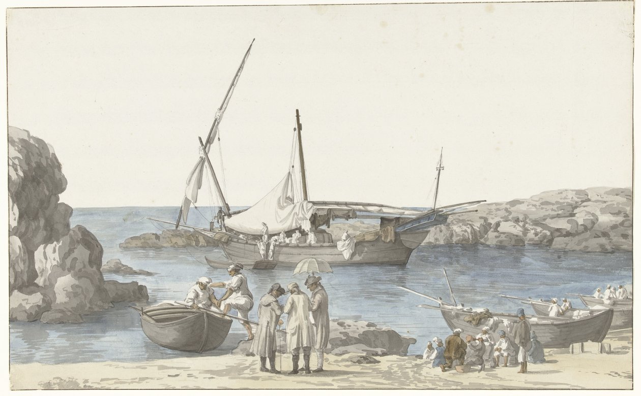 Utsikt over Taranto en havn av Luogo Vivo Utsikt over Tarentin-bygningen vår og havnen til forrige nr. jording (tittel på objekt) Reiser i Italia, Sicilia og Malta- 1778 (serietittel) av Louis Ducros