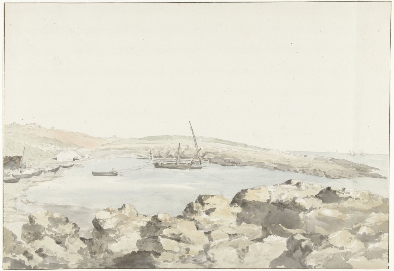 Utsikt over havnen av Luogo Vivo Utsikt over havnen i Luogo Vivo Travels i Italia, Sicilia og Malta - 1778 (serietittel) av Louis Ducros