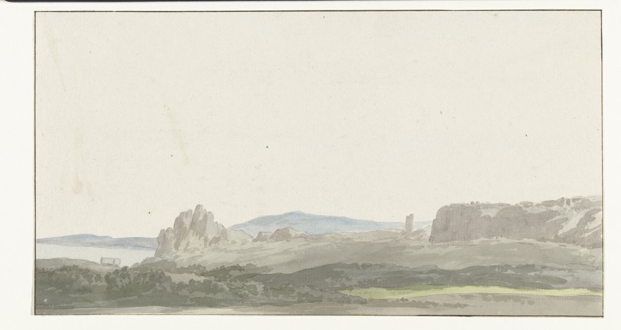 Se en rots av Golf van Tarente i nærheten av Gallipoli Utsikt fra en stein ved Taranto-bukten i nærheten av Gallipoli (tittel på objekt) Reiser i Italia, Sicilia og Malta - 1778 (serietittel) av Louis Ducros