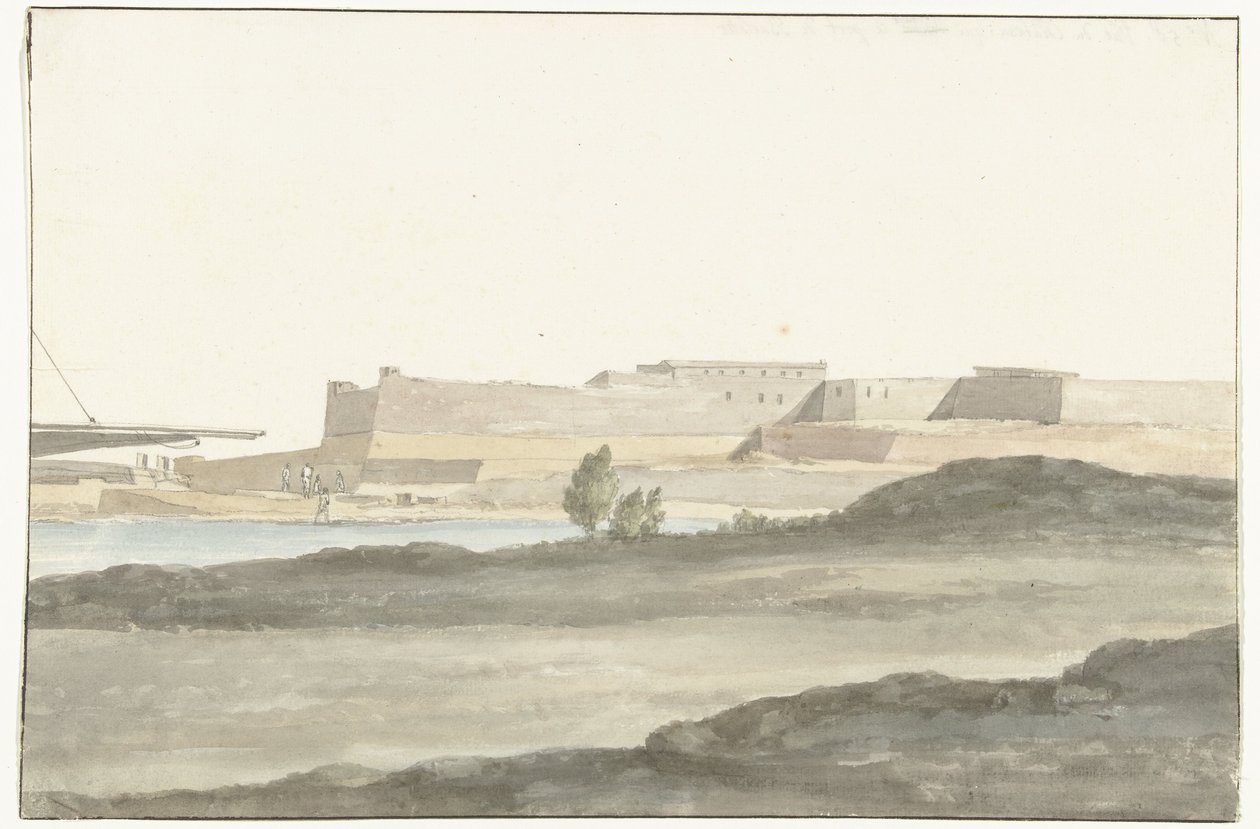 Utsikt over slottet i havnen i Barletta Vue du Château, qui domine le port de Barletta (tittel på objekt) Voyage en Italie, en Sicile et à Malte - 1778 (serietittel) av Louis Ducros