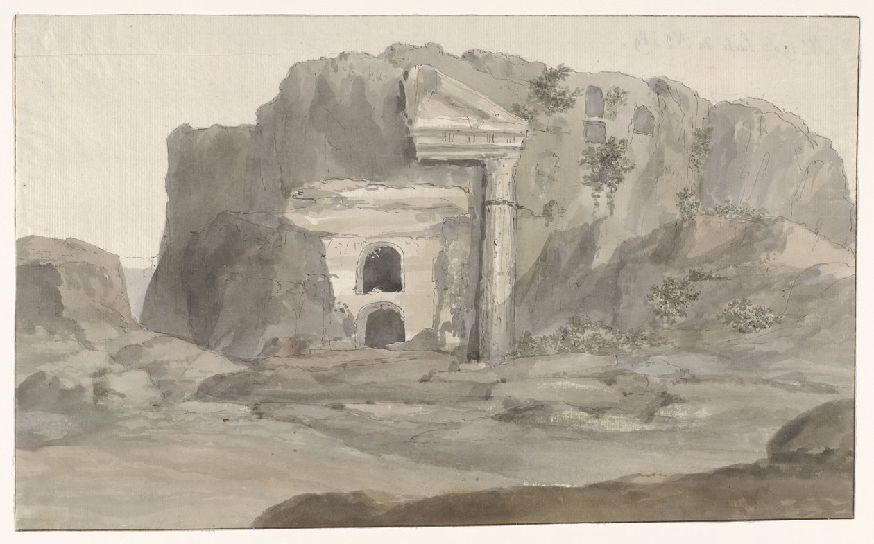 Morminte cu o fațadă în stil doric săpate în stâncă lângă Siracuza Voyage en Italie, en Sicile et à Malte - 1778 (titlul seriei) norvegian av Louis Ducros
