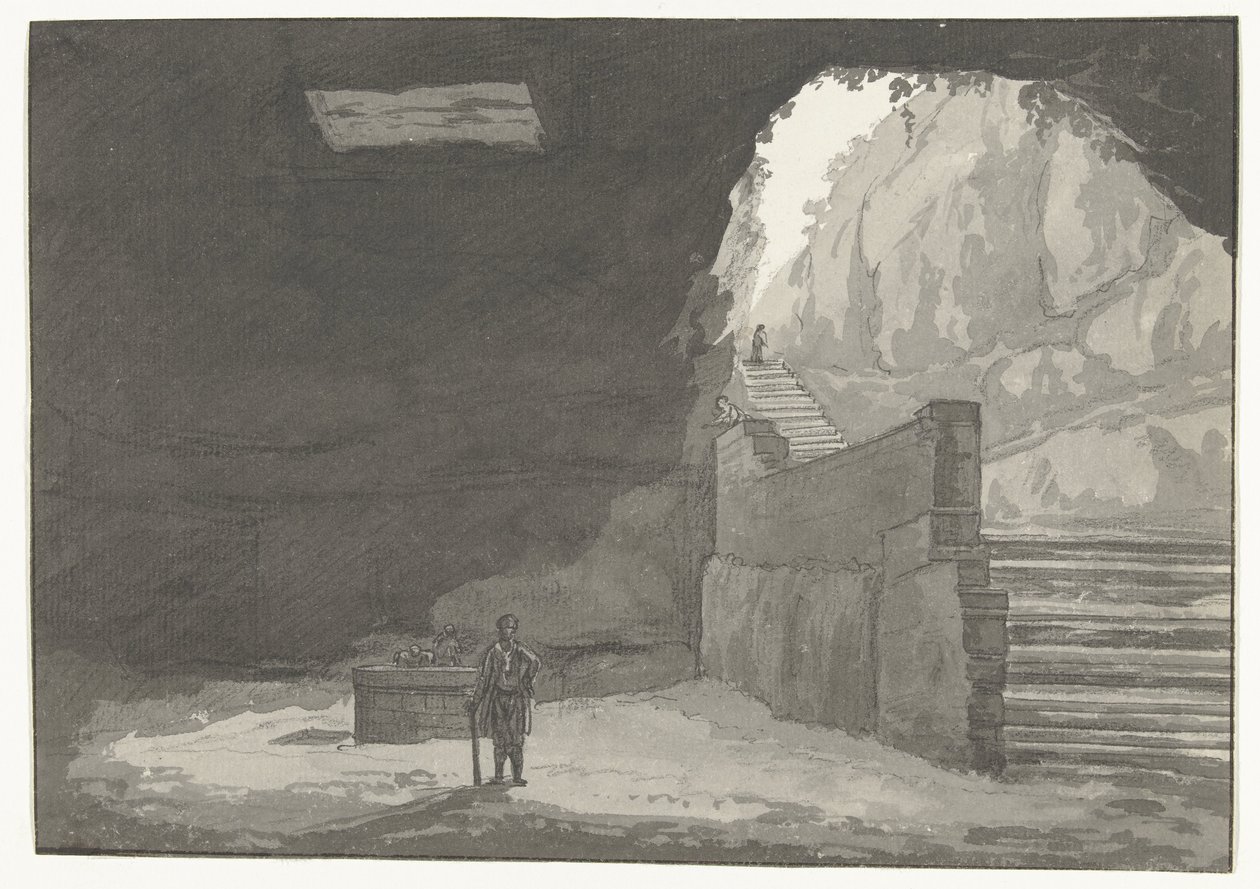 Grot en fontein in the old stad Manduria Cave & Fountain of the Mandurians nevnt i Plinius Travels in Italy, Sicilia and Malta - 1778 (serietittel) av Louis Ducros