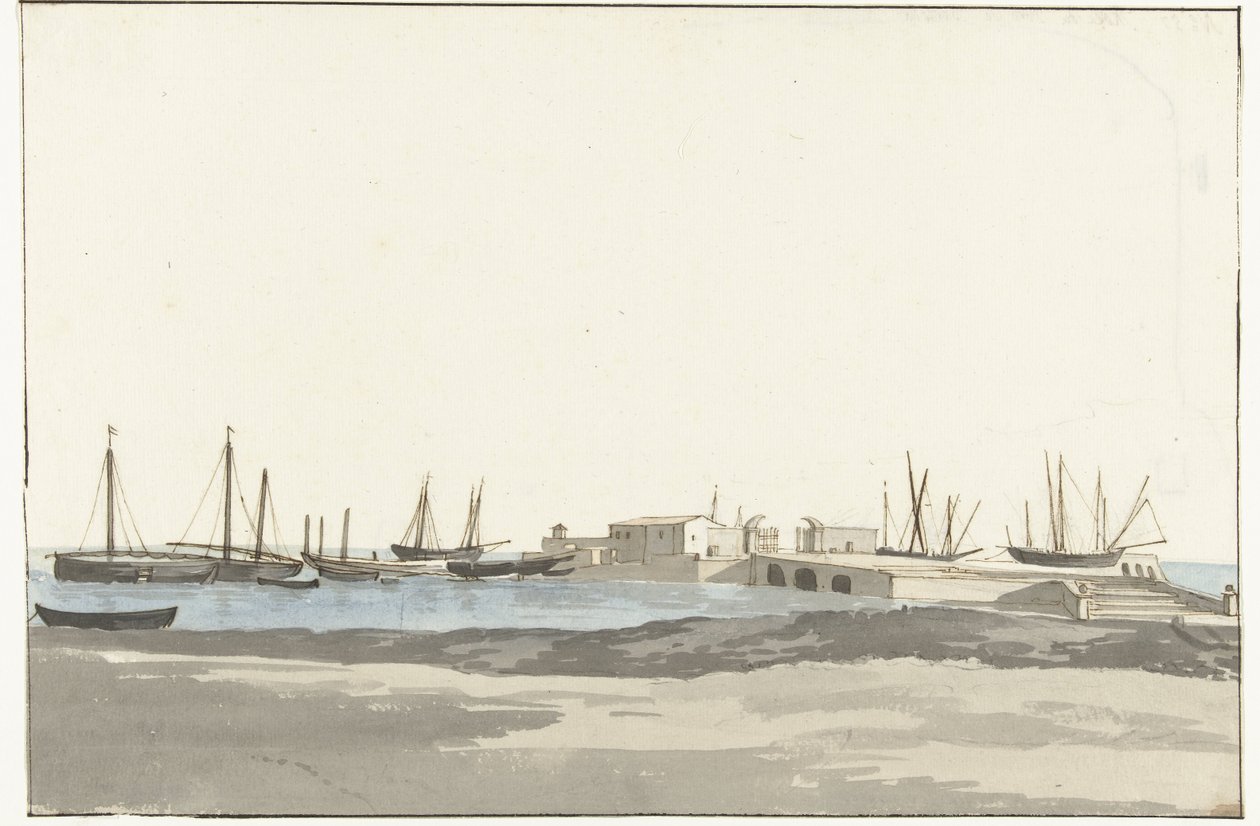 Barletta havn med skip Mole du port de Barletta (tittel på objekt) Voyage en Italy, og Sicile et à Malte - 1778 (serietittel) av Louis Ducros