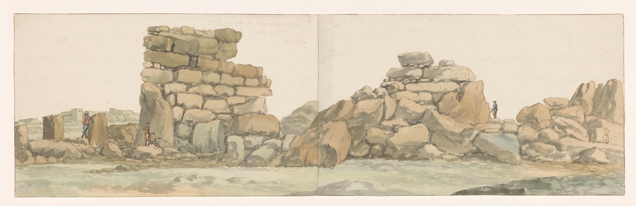 Monument av Feniciërs av Cartagen på eiland Gozo Fønikisk eller karthagisk monument, ofte kalt Giants Tower, på øya Ghozo (tittel på objekt) Reiser i Italia, Sicilia og Malta - 1778 (serietittel) av Louis Ducros