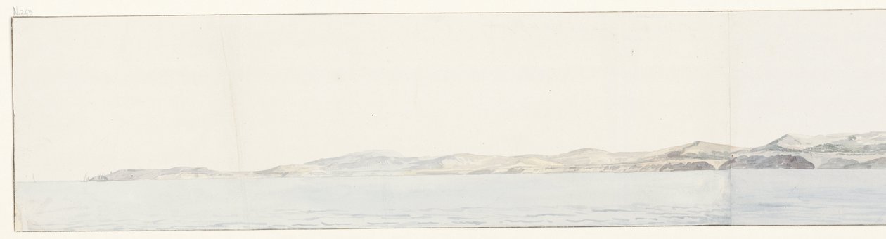 Panorama setter Agrigento i de kust Fjern utsikt over byen Girgenti og kysten (tittel på objekt) Reiser i Italia, Sicilia og Malta - 1778 (serietittel) av Louis Ducros