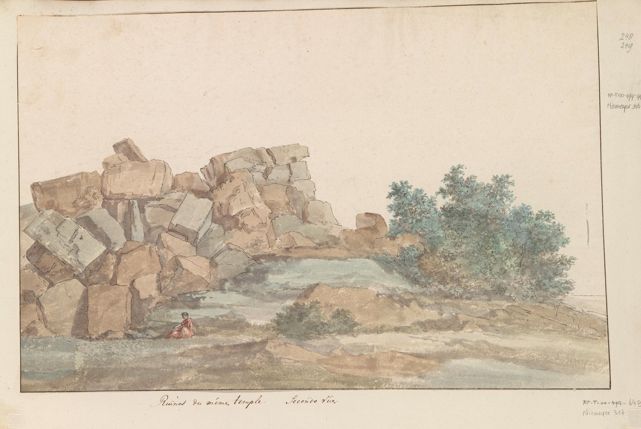 Resten van Zeus Olympus-tempelet ved Agrigento Ruiner av samme tempel. Andre visning (tittel på objekt) Reiser i Italia, Sicilia og Malta - 1778 (serietittel) av Louis Ducros