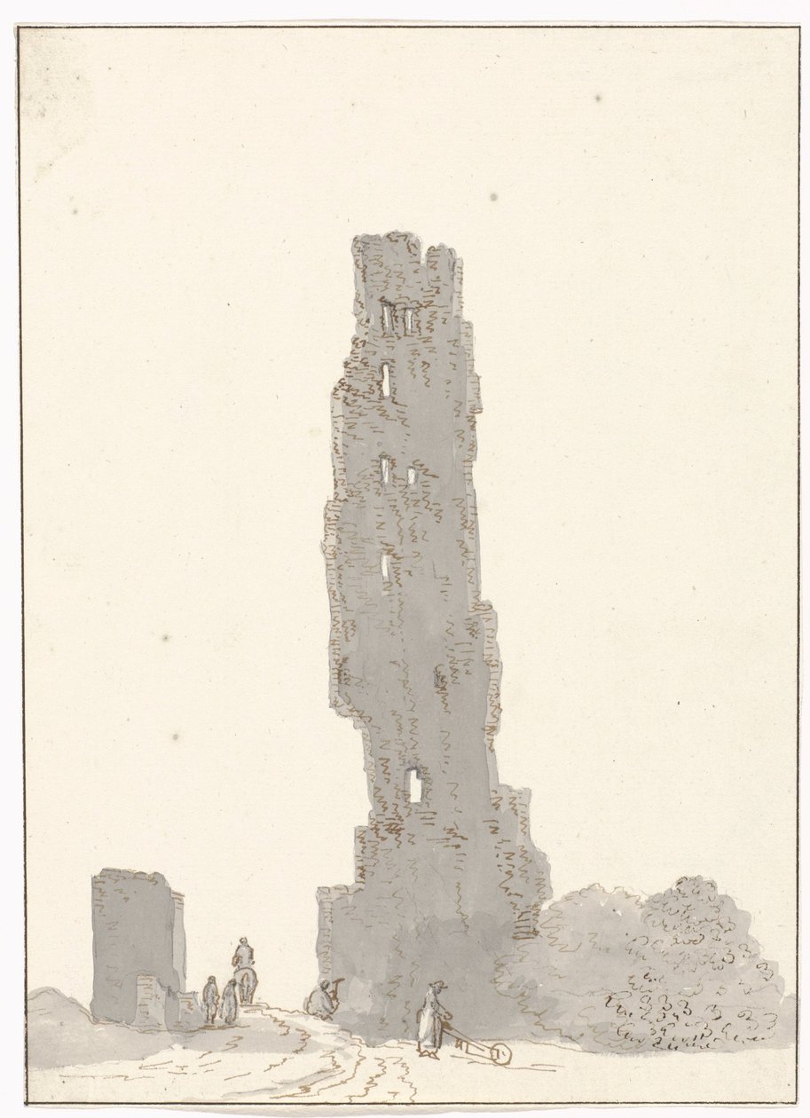 Ruïne av toren langs den store veien mellom Terracina og Fondi Torre delle sette facciate på hovedveien mellom Terracina og Fondi (tittel på objekt) Tur til Italia, Sicilia og Malta - 1778 (serietittel) av Louis Ducros
