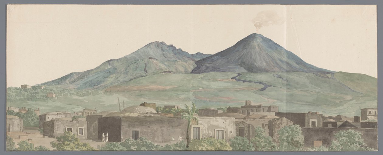 Vesuv sett fra Portici med lavastromen fra 1777, 1771 og 1731 Vesuv sett fra Portici med lavaene fra 1777, 1771, 1731 (tittel på objekt) Reiser i Italia, Sicilia og Malta - 1778 (serietittel) av Louis Ducros