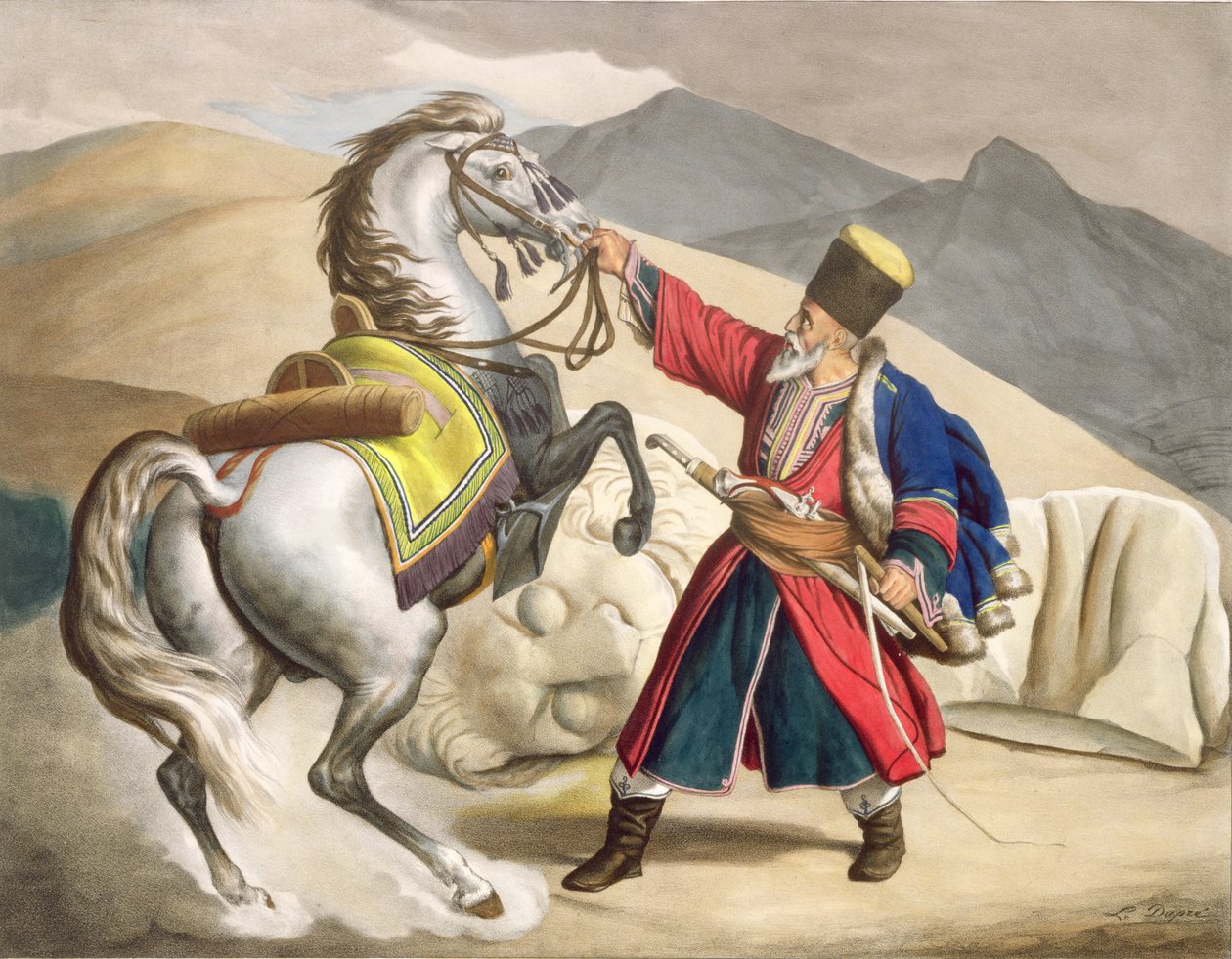 En tartar med sin hest, gravert av Thierry Brothers, 1825 av Louis Dupré