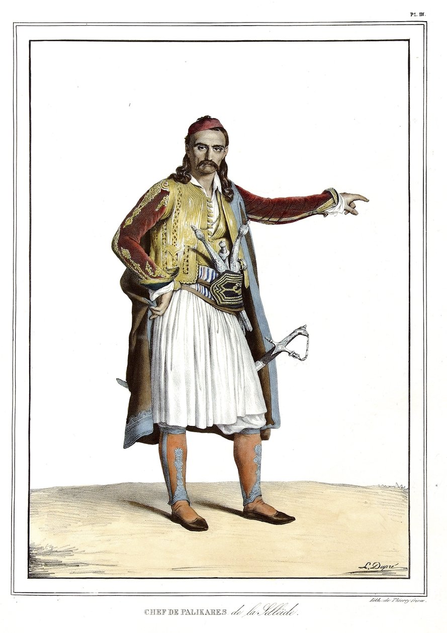 Kokk for Palikares de la Scllade, i "" Reisen til Athen og Konstantinopel, eller samling av greske og osmanske portretter, utsikt og kostymer, malt på steder etter naturen, litografier og farger av Louis Dupre (1789-1837), elev av David. 1825. av Louis Dupré