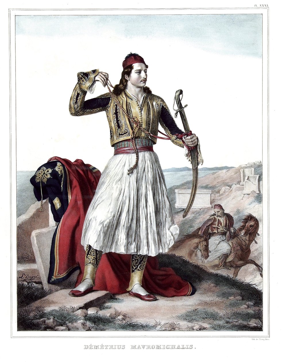 Demetrius Mavromichalis , gresk soldat og patriot. i "" Reisen til Athen og Konstantinopel, eller samling av greske og osmanske portretter, utsikter og kostymer, malt på natursteder, litografier og farger av Louis Dupre (1789-1837), elev av Da av Louis Dupré