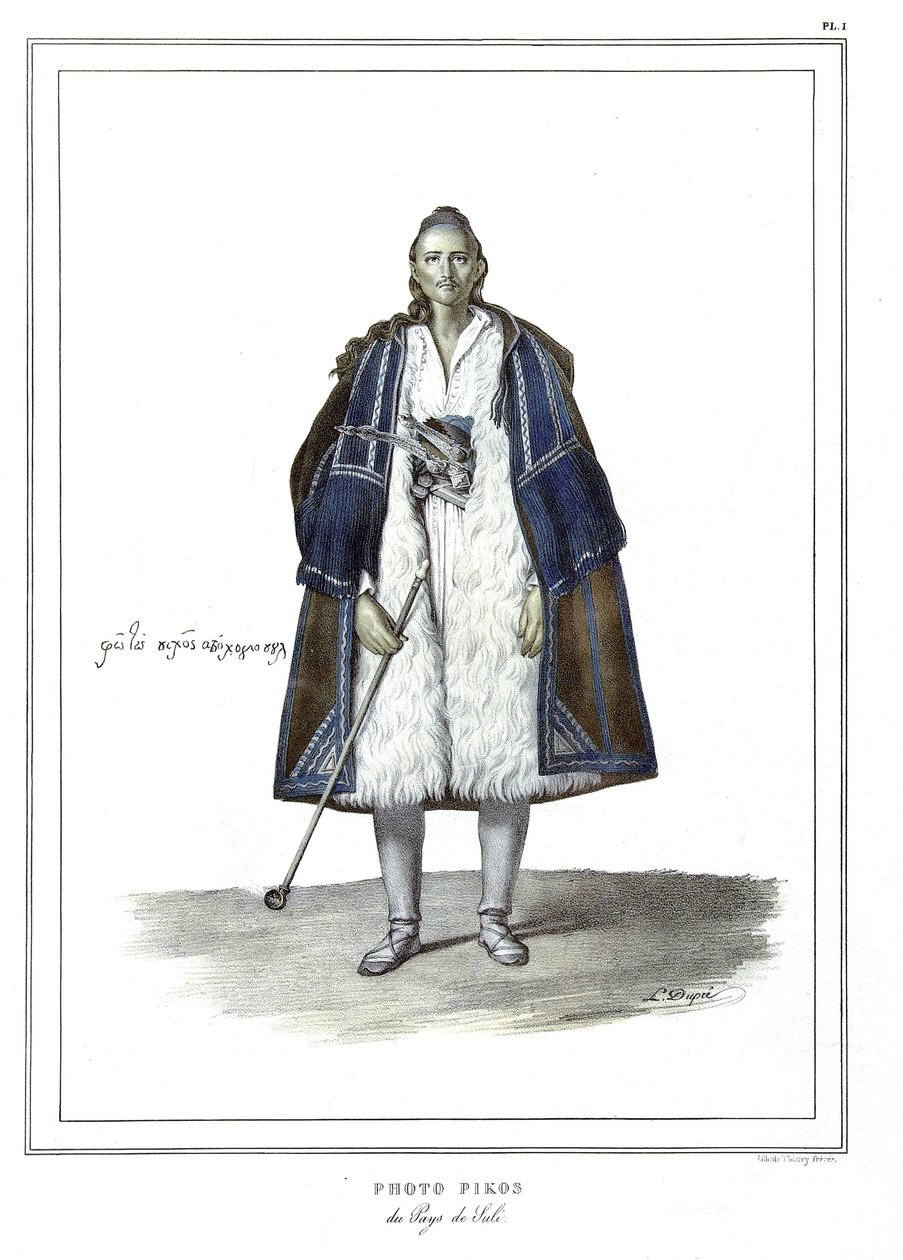 Foto Pikos av landet Suli, i "" Reisen til Athen og Konstantinopel, eller samling av greske og ottomanske portretter, utsikt og kostymer, malt på steder i naturen, litografier og farger av Louis Dupre (1789-1837), elev av David .1825. av Louis Dupré