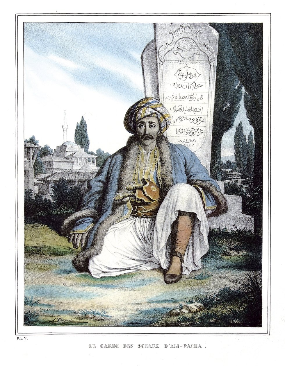 The Guardian of the Seals of Ali Pasha de Janina (1741-1822), i "" Voyage a Athenes and a Constantinople, eller samling av greske og osmanske portretter, utsikter og kostymer, malt på natursteder, litografier og farger av Louis Dupre (1789-1837) pu av Louis Dupré