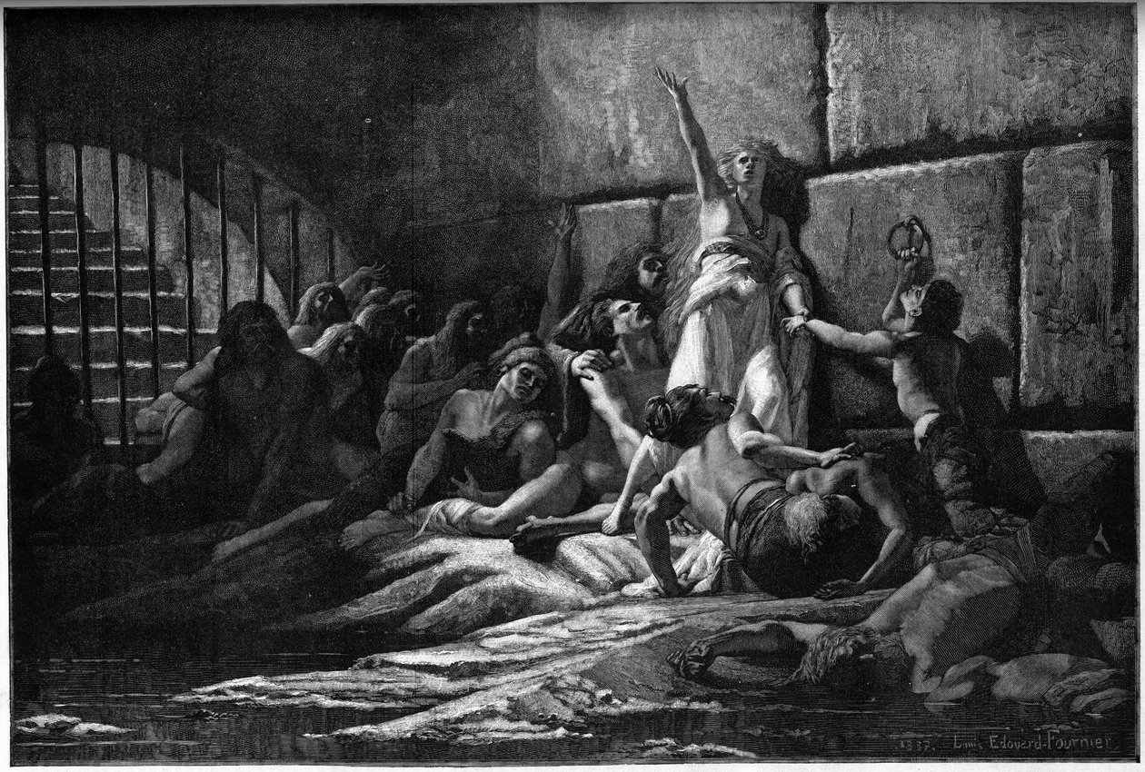 Gravering som viser Velleda, profetinne av ungplantene, fra et maleri av Edouard Fournier i 1887. av Louis Edouard Paul Fournier