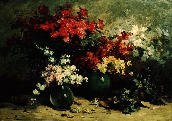 Still Life of Spring Flowers (olje på lerret) av Louis Emile Minet