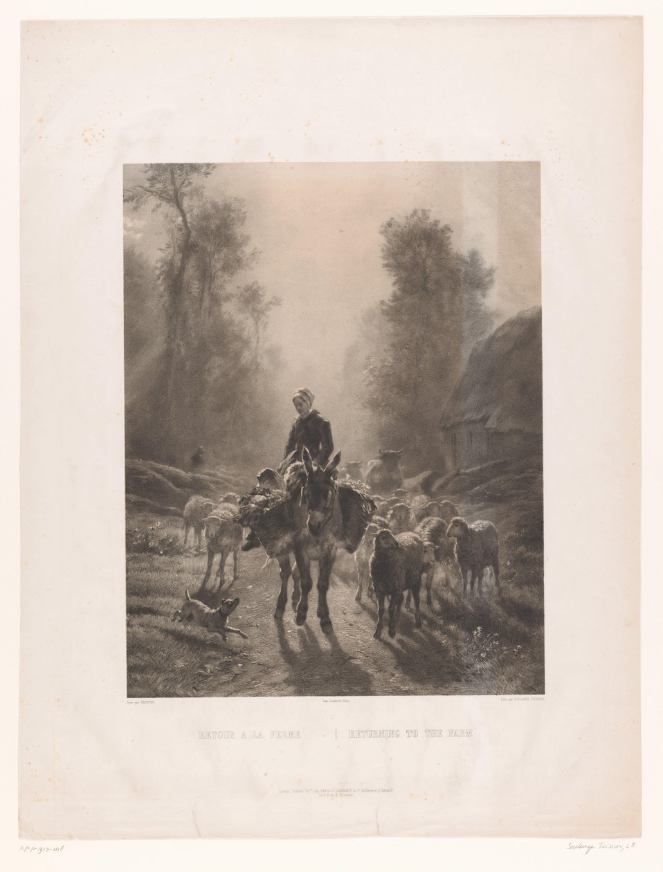 Bonde med storfe kommer tilbake til gården Return a la ferme / Returning to the Farm (tittel på objekt) av Louis Emmanuel Soulange Teissier