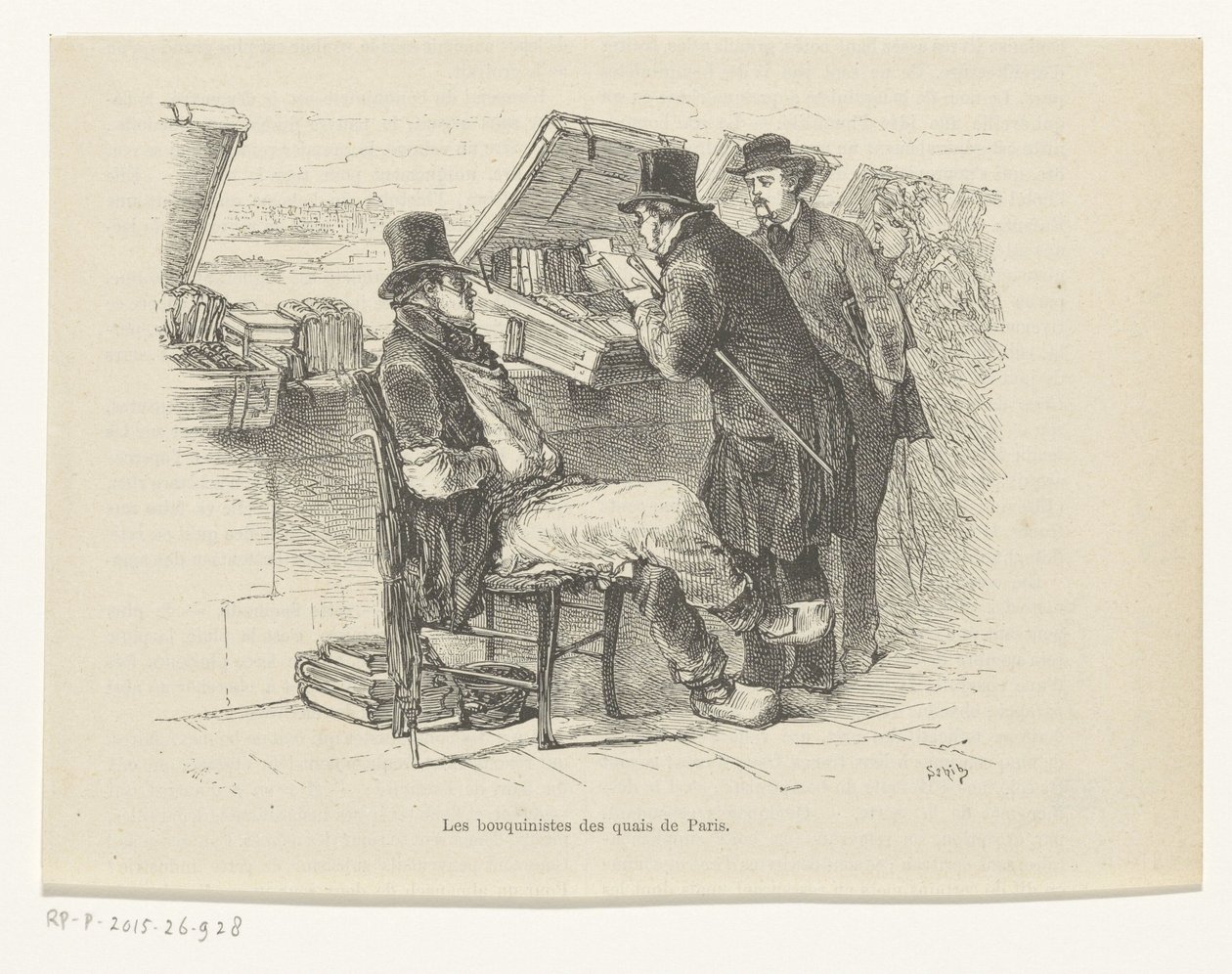 Bokhandler på en kai i Paris Les bouquinistes des quais de Paris (tittel på objekt) av Louis Ernest Lesage