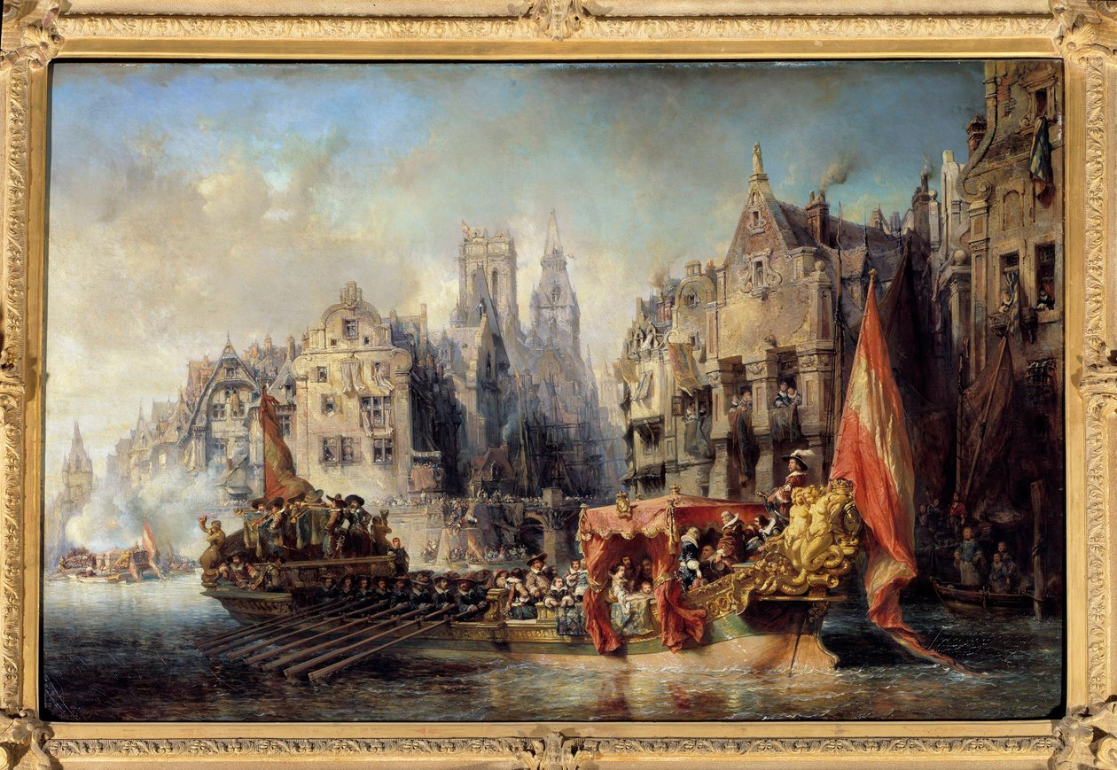 Ankomst av hertugen av Alba i Rotterdam i 1567 Skipene til Ferdinand Alvare de Toledo (eller Fernando Alvarez de Toledo y Pimentel), hertugen av Alba, guvernør i Flandern (1508-1582) i byen. Maleri av Eugene Isabey (1803-1886) av Louis Eugene Gabriel Isabey