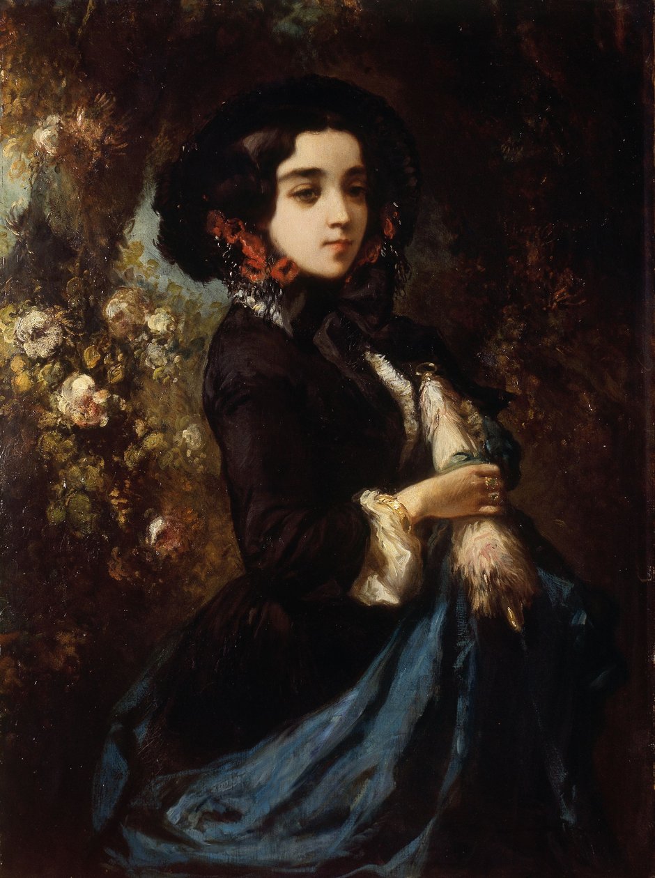 Portrett av en dame, ca. 1860–65 (olje på lerret) av Louis Eugene Gabriel Isabey