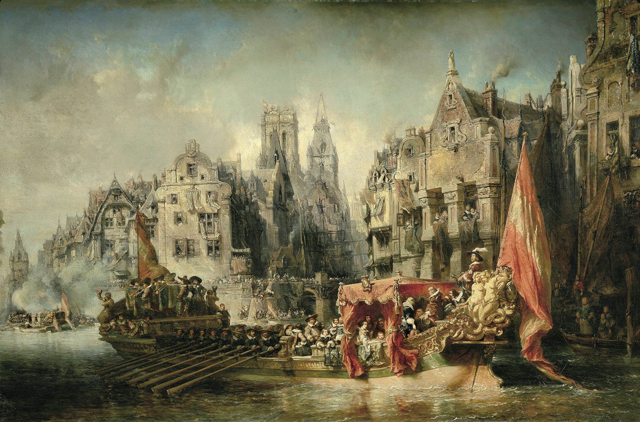 Ankomsten av Ferdinand Alvare de Tolede (Fernando Alvarez de Toledo), hertugen av Alba og guvernør i Nederland under styret av Charles V (V) ankom Rotterdam i 1567. Maleri av Eugene Isabey (1803-1886). 1844. Paris. Orsay museum av Louis Eugene Gabriel Isabey