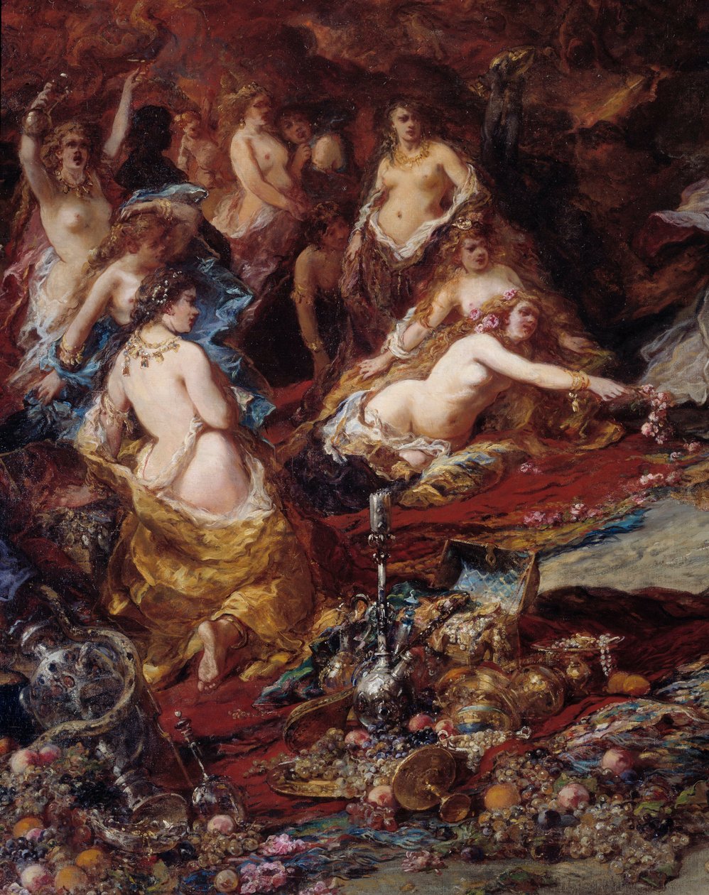 Fristelsen til Sankt Antonius Eremitten Sankt Antonius den store (251-356) blir utsatt for djevelens fristelser i ørkenen. Detalj. Maleri av Louis Gabriel Eugene Isabey (1803-1886) av Louis Eugene Gabriel Isabey