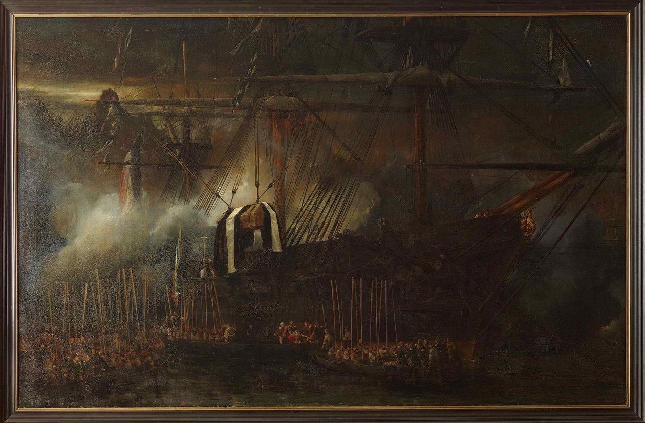 Overføring av Napoleons aske om bord på fregatten La Belle Poule, 15. oktober 1840, 1843. av Eugene Isabey