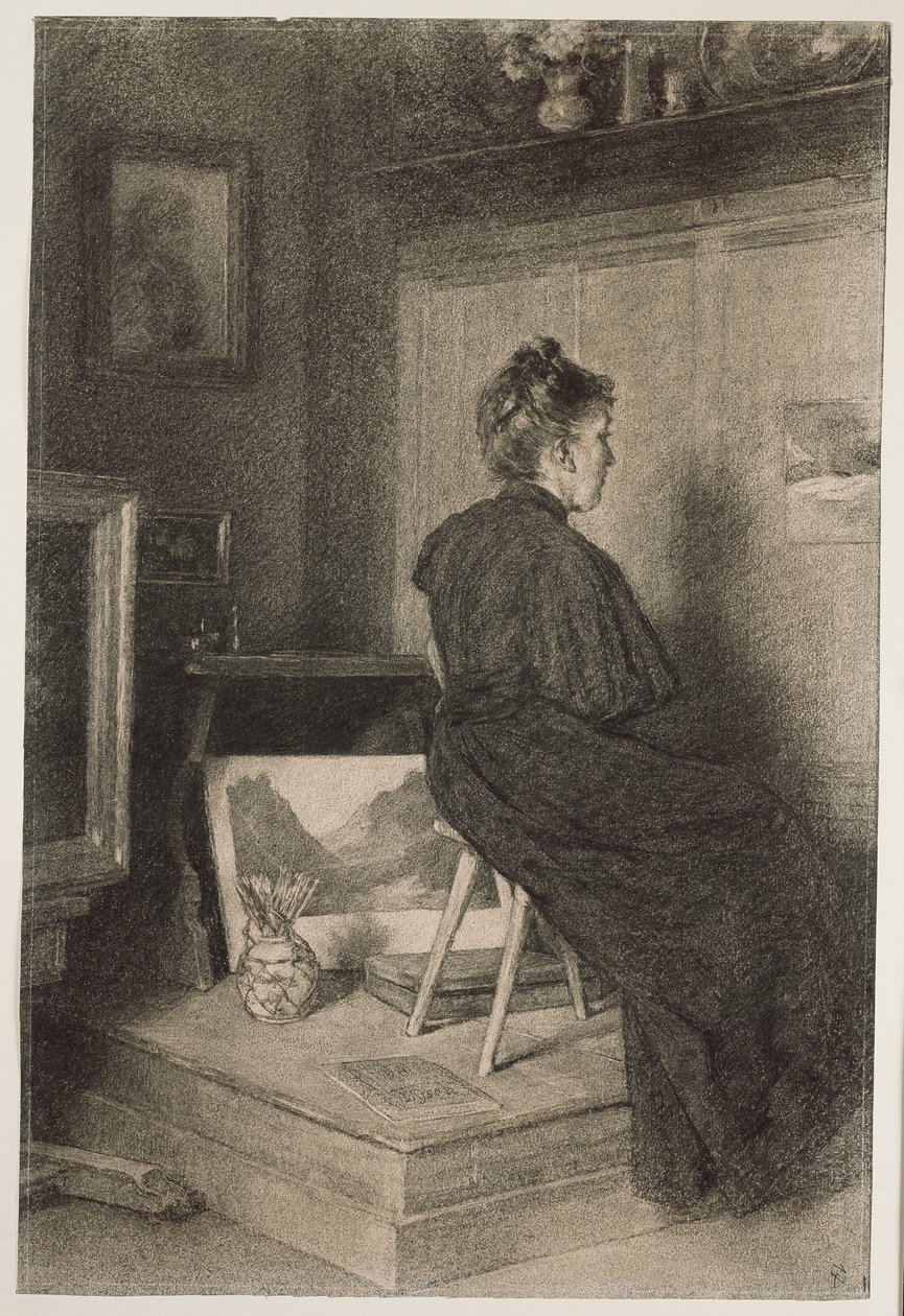 Mary Eysen i atelieret i Villa Holstein i Meran-Obermais av Louis Eysen