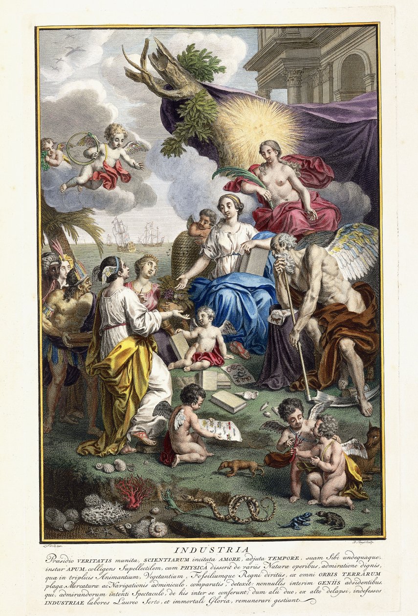 Industry, Frontispice fra "The Most Accurate Description of the Natural Treasures", 1734-1765 av Louis Fabricius Dubourg