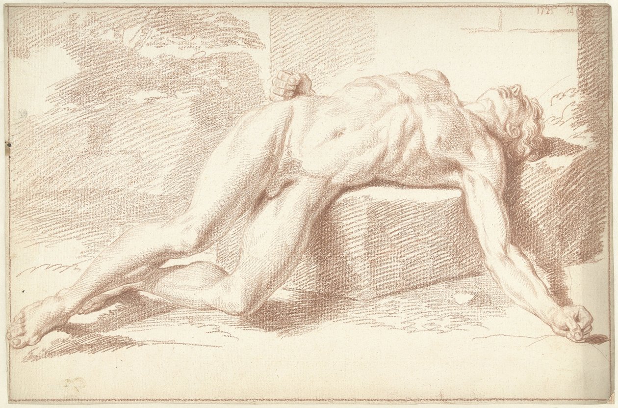Naken mann, liggende på ryggen av Louis Fabritius Dubourg