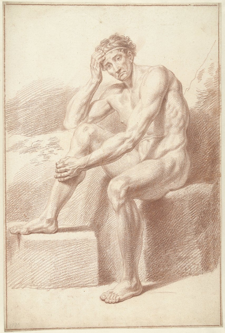 Naken mann, sittende med bøyde knær av Louis Fabritius Dubourg