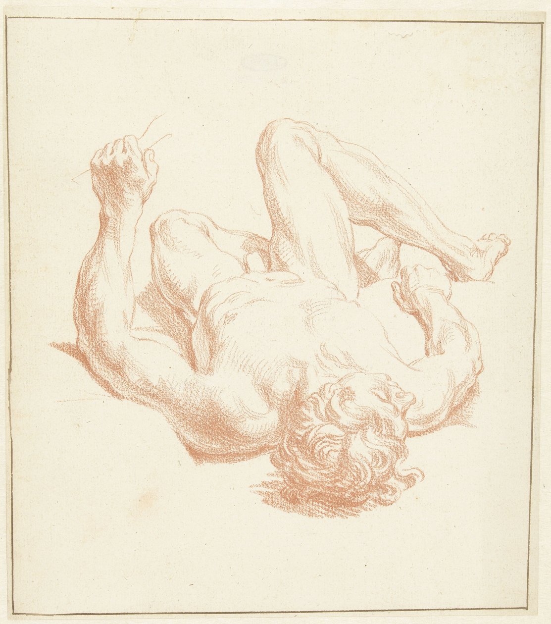 Studie av en mannlig naken, liggende på ryggen, i forkortet form av Louis Fabritius Dubourg