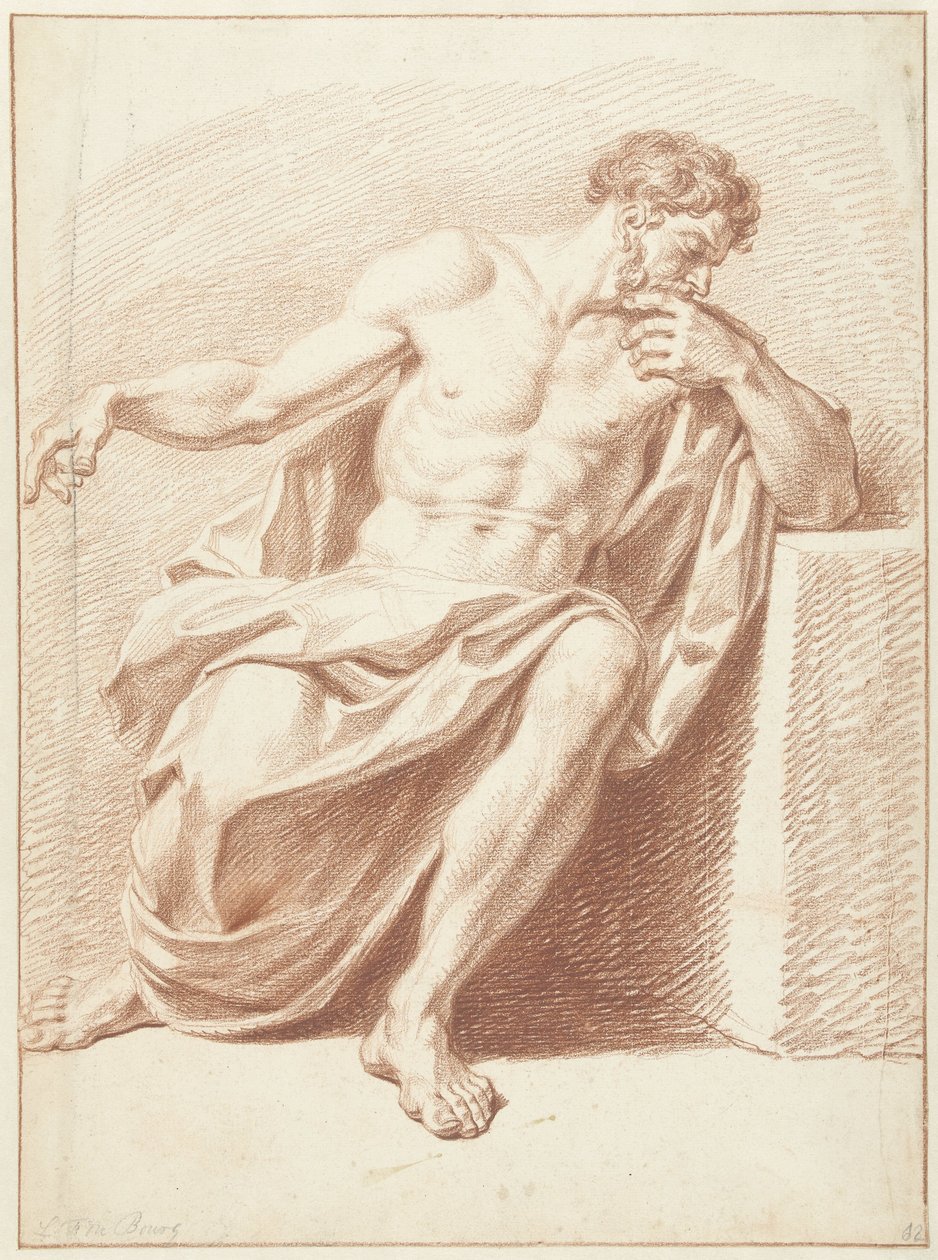 Studie av en sittende mann med brettet draperi av Louis Fabritius Dubourg