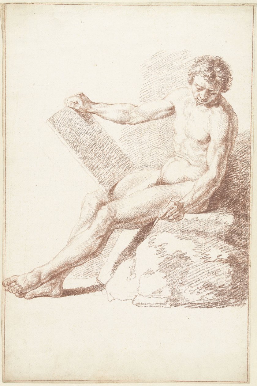 Sittende akademi naken, som tegner av Louis Fabritius Dubourg